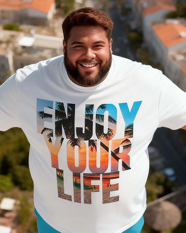 Men's Simple Vacation Big and Tall Size T-Shirt & Shorts