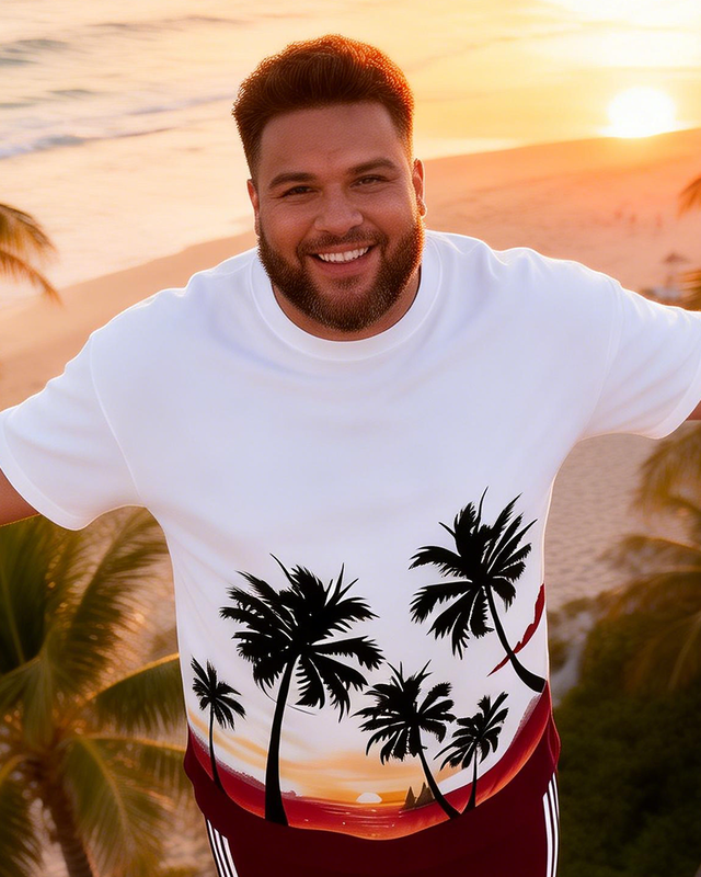 Men's Simple Vacation Big and Tall Size T-Shirt & Shorts