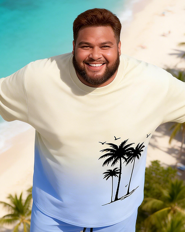 Men's Simple Vacation Big and Tall Size T-Shirt & Shorts