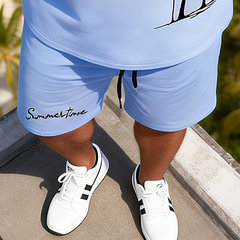 Men's Simple Vacation Big and Tall Size T-Shirt & Shorts