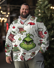 Men's Christmas Grinch Print  Plus Size Long Sleeve Shirt