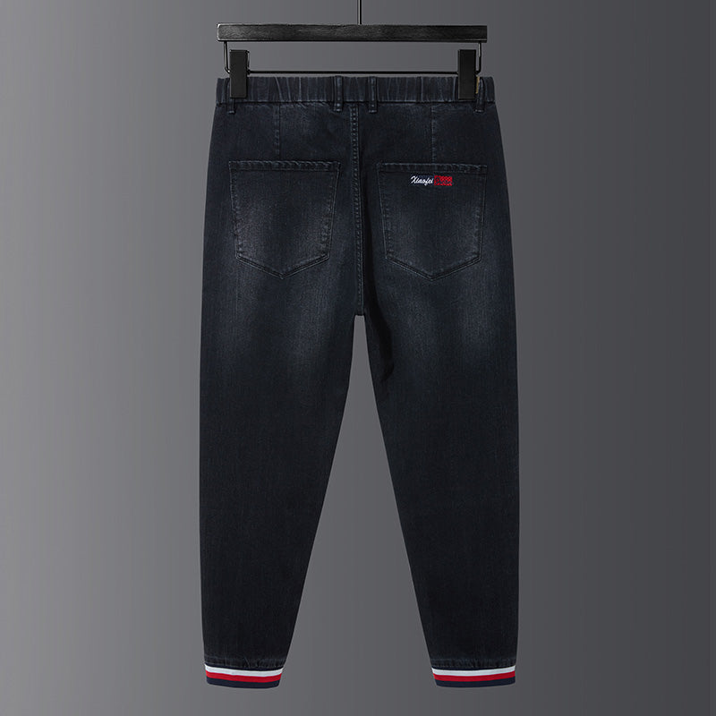 Plus Size Men's Elasticated Waistband  Jeans, Stretch Harlem Jeans,Winter Denim Pants