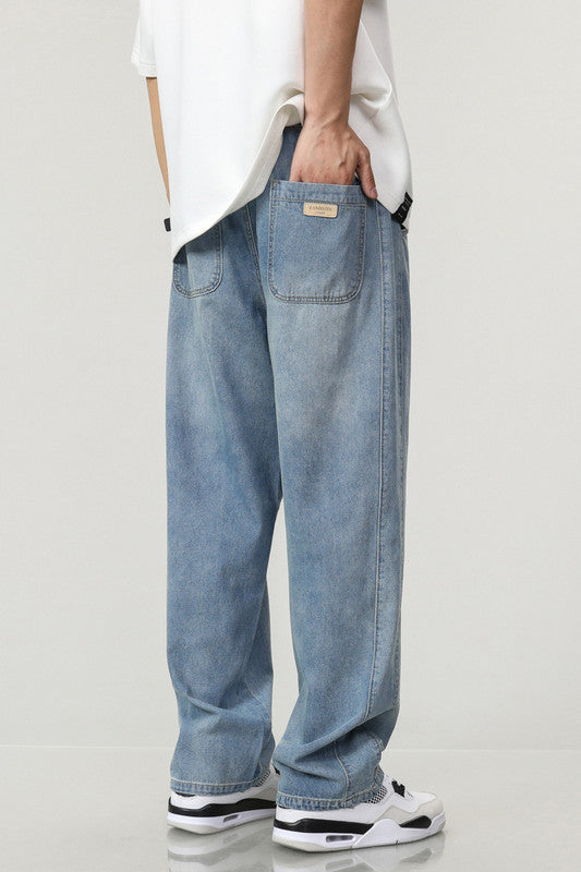 Tall Men's light washed straight leg jeans  wide leg jeans