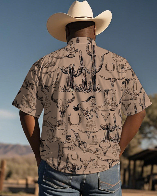 Western Desert Cowboys Men's Plus Size Printed Short Sleeve Shirt