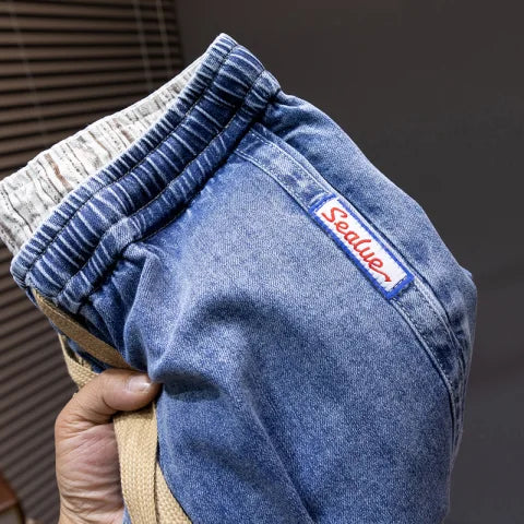 Plus Size Men's Elastic Waist Drawstring Denim Shorts