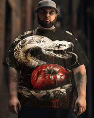 Men's Fierce Snake And Red Apple Printed Plus Size Short Sleeve T-Shirt