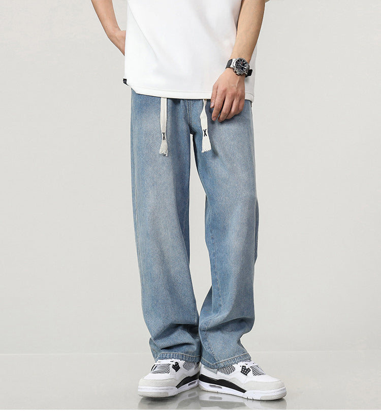 Tall Men's light washed straight leg jeans  wide leg jeans