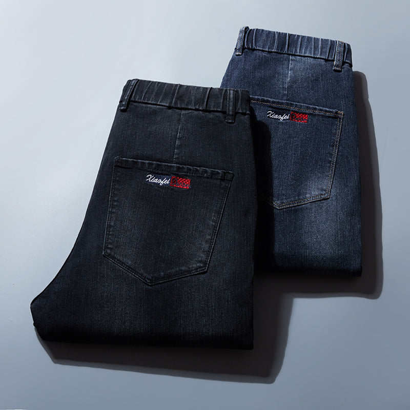 Plus Size Men's Elasticated Waistband  Jeans, Stretch Harlem Jeans,Winter Denim Pants