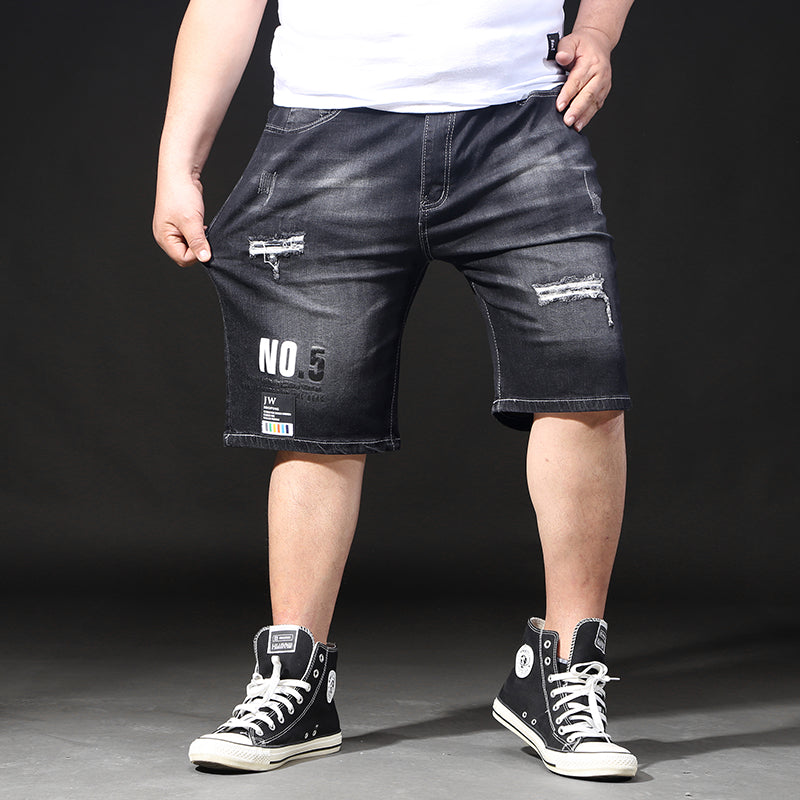 Plus Size Men's Torn Denim Shorts, Casual Summer Knee Jeans