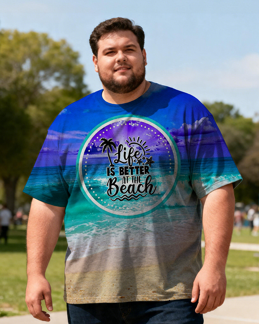 Men's Life Is Better At The Beach Palm Tree Sunset Beach Big & Tall Short Sleeve T-Shirt