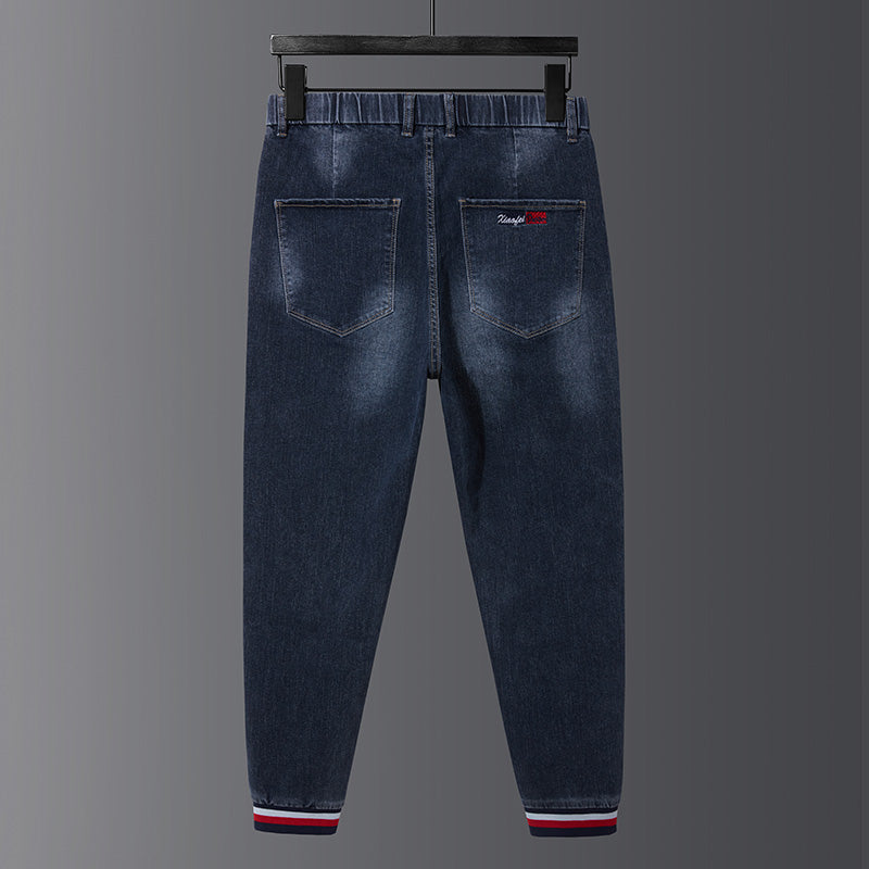 Plus Size Men's Elasticated Waistband  Jeans, Stretch Harlem Jeans,Winter Denim Pants