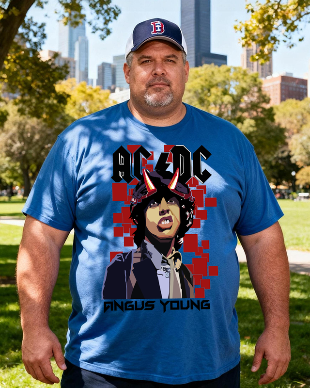 ANGUS YOUNG ACDC Men's Cotton Big & Tall T-shirt
