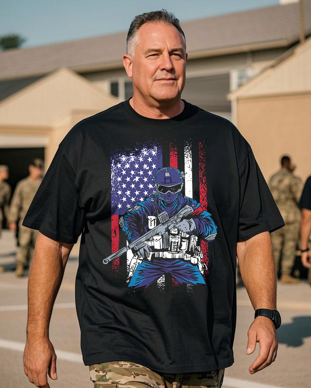 American Soldier Men's Plus Size Short Sleeve T-Shirt