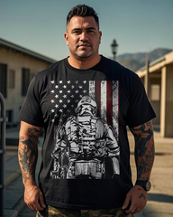 American Soldier Silhouette Men's Plus Size Short Sleeve T-Shirt