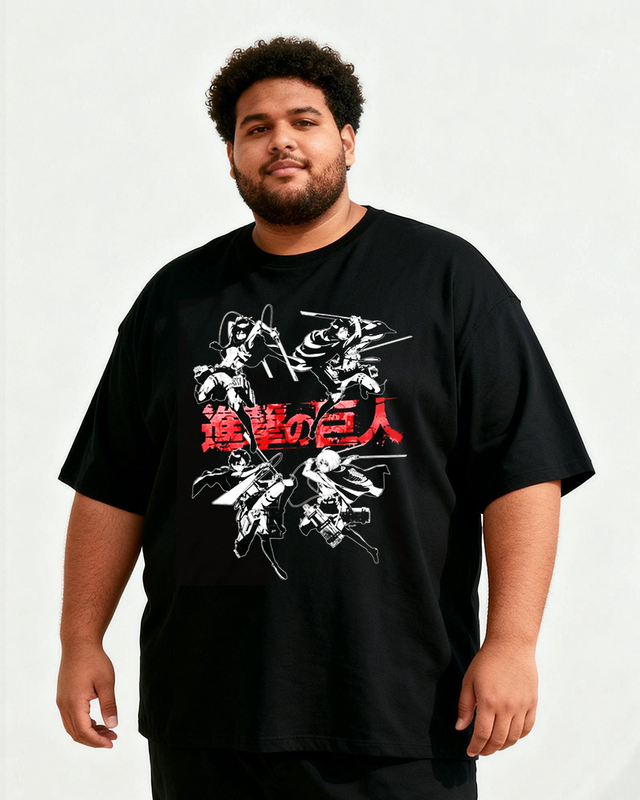 Attack on Titan Survey Corps Group Attack Men's Big & Tall Cotton T-shirt