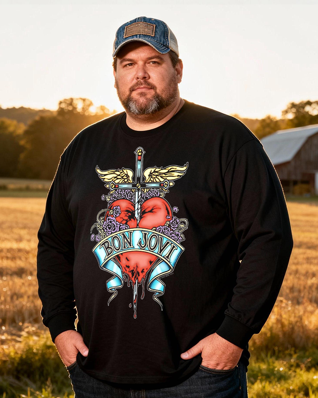 BON JOVI Men's Big & Tall Long Sleeve Cotton T-Shirt