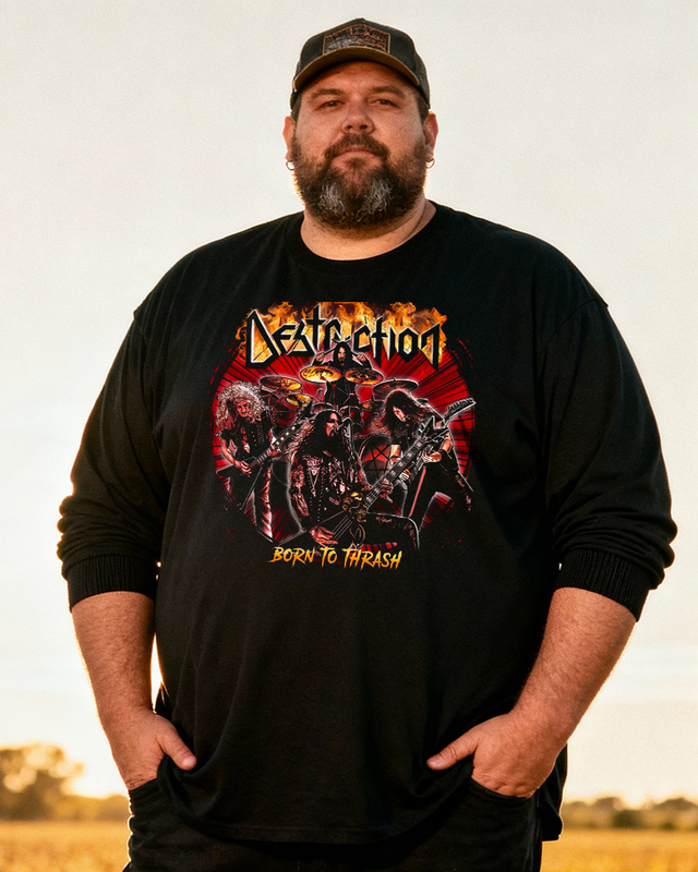 DESTRUCTION Men's Big & Tall Long Sleeve Cotton T-Shirt