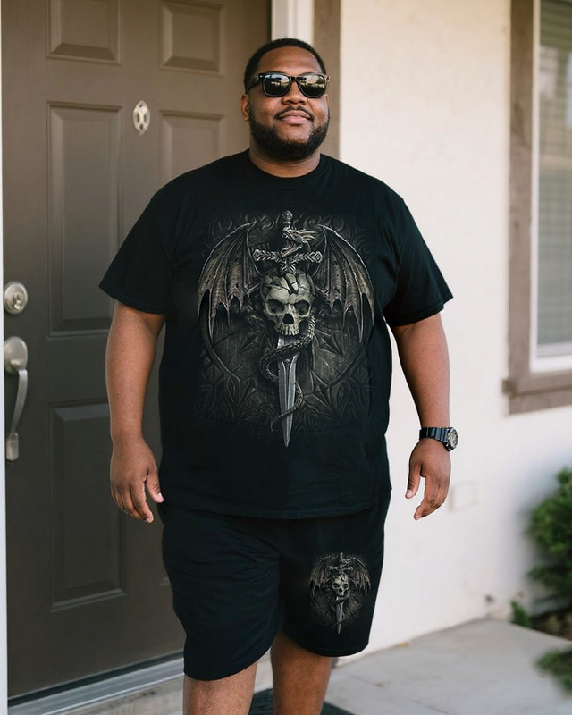 DRACO SKULL Men's Plus Size T-Shirt & Shorts Set