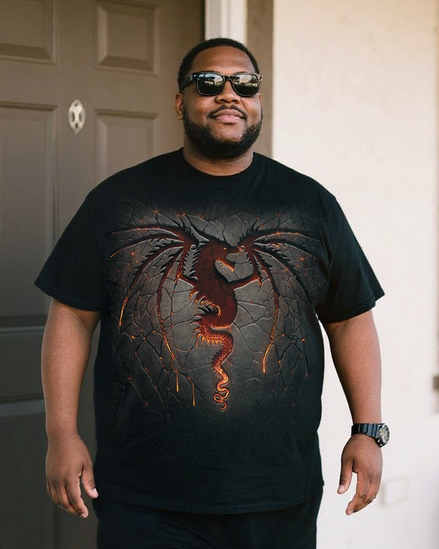 DRAGON FURNACE Men's Plus Size T-Shirt & Shorts Set