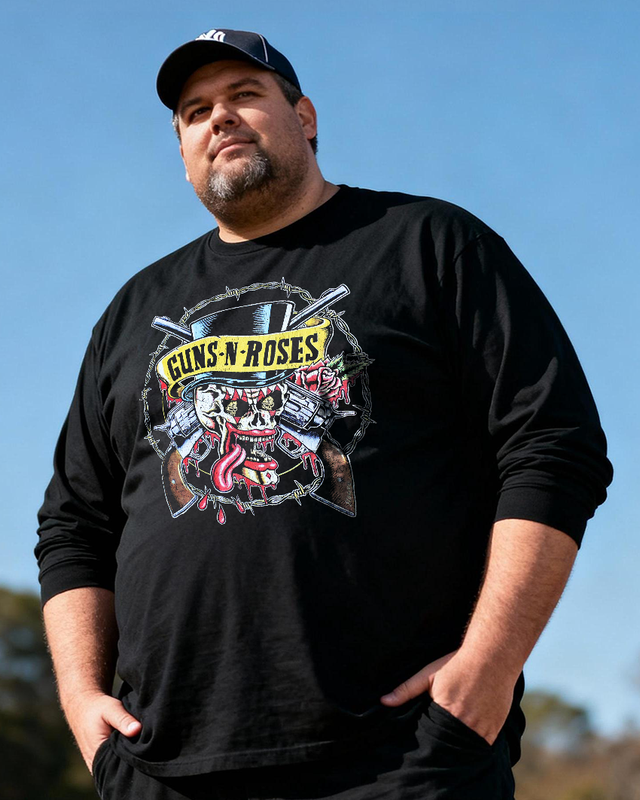 GUN N ROSES Men's Big & Tall Long Sleeve Cotton T-Shirt