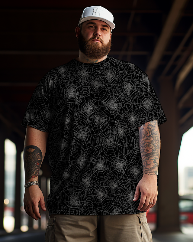 Men's Halloween Spider Web Plus Size T-Shirt & Short,