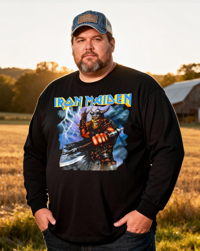 IRON MAIDEN Men's Big & Tall Long Sleeve Cotton T-Shirt