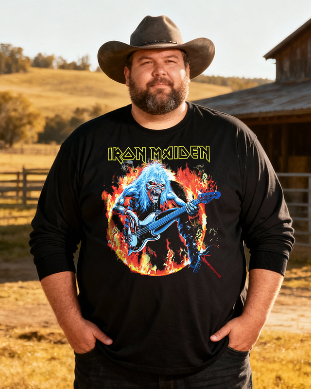 IRON MAIDEN Men's Big & Tall Long Sleeve Cotton T-Shirt