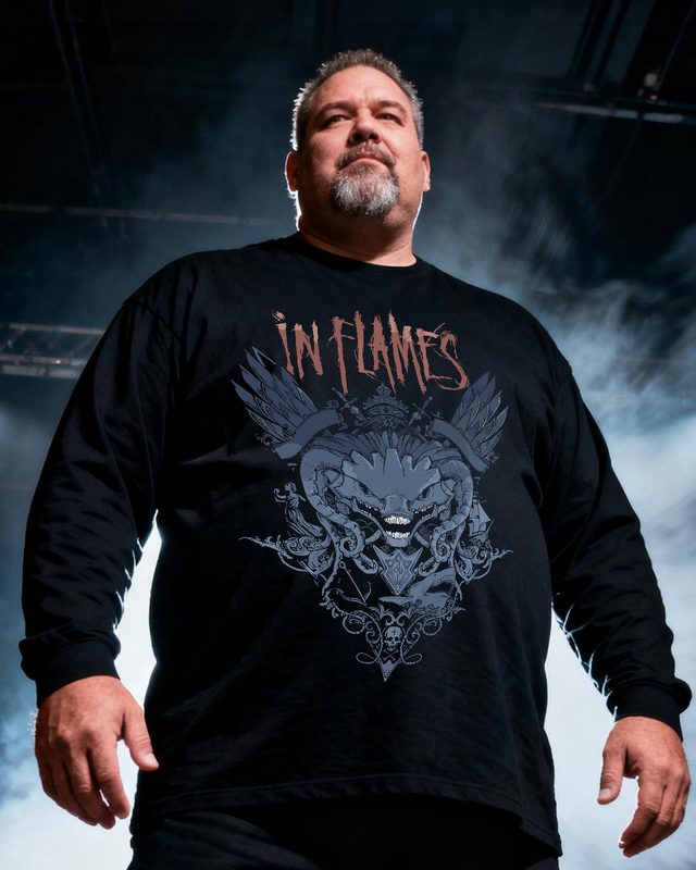 In Flames Men's Big & Tall Long Sleeve Cotton T-Shirt