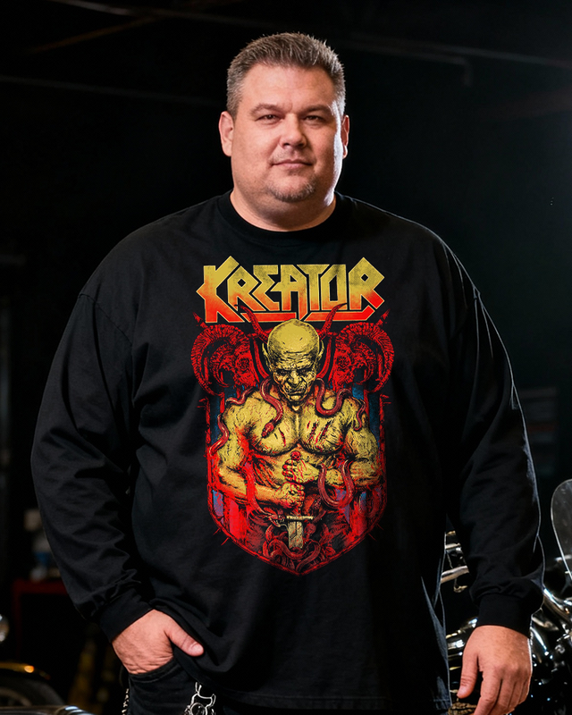 KREATOR Men's Big & Tall Long Sleeve Cotton T-Shirt