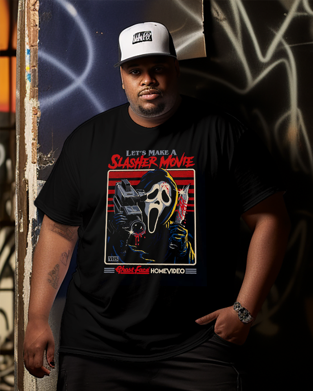 Let's Make a Slasher Movie Ghost Face Men's Cotton Big & Tall T-shirt