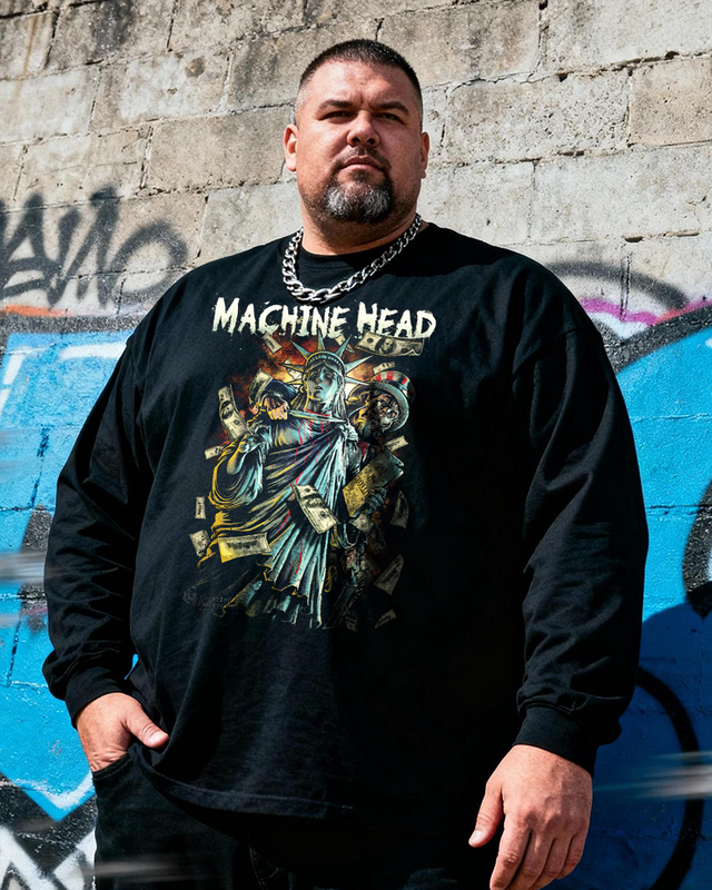 MACHINE HEAD Men's Big & Tall Long Sleeve Cotton T-Shirt