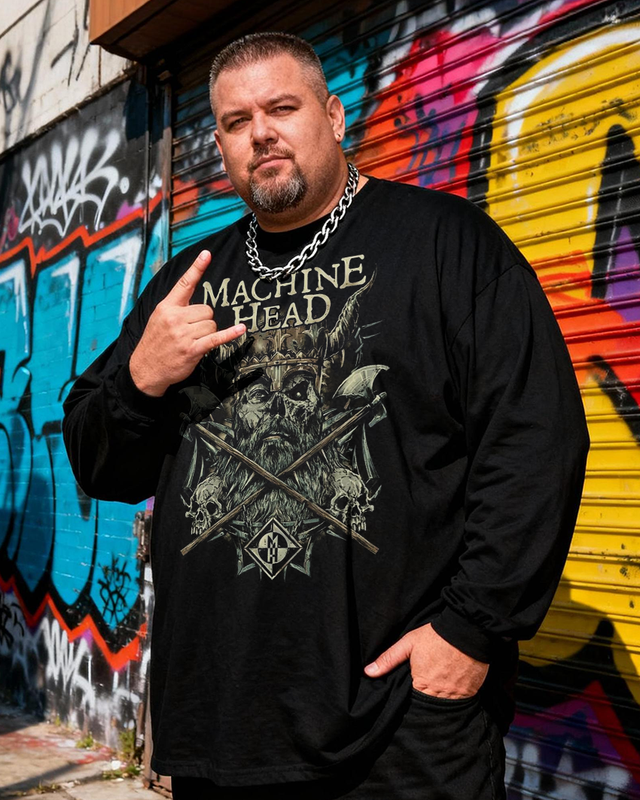 MACHINE HEAD Men's Big & Tall Long Sleeve Cotton T-Shirt