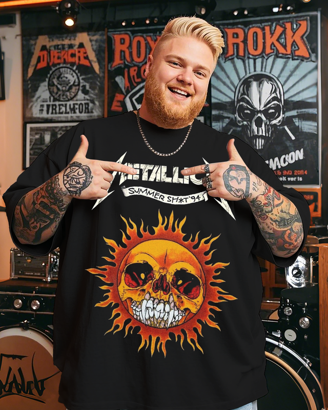Metallica Flaming Vampire Skull Men's Plus Size Cotton T-Shirt