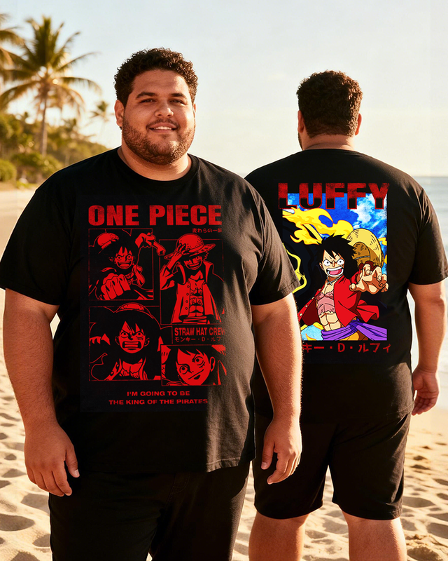 Monkey D. Luffy Jumbo Print Mineral Wash Men's Big & Tall Cotton T-shirt