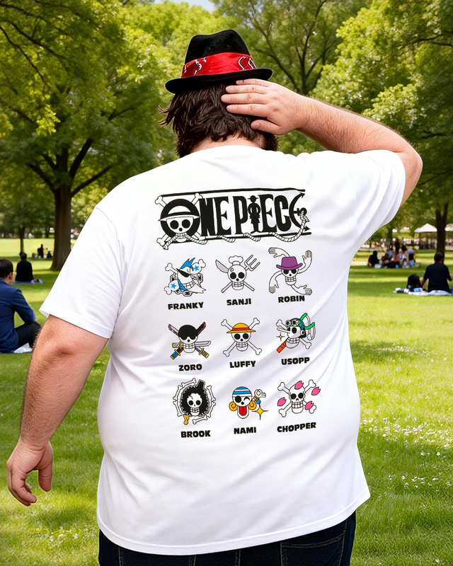 One Piece Straw Hat Pirates Jolly Rogers Men's Big & Tall Cotton T-shirt