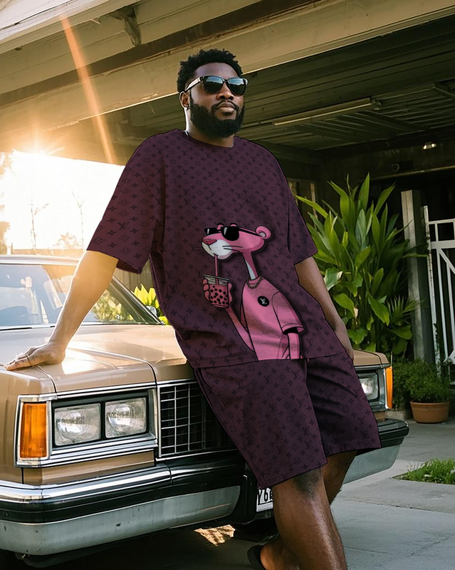 Pink Panther Men's Plus Size T-Shirt & Shorts Suit