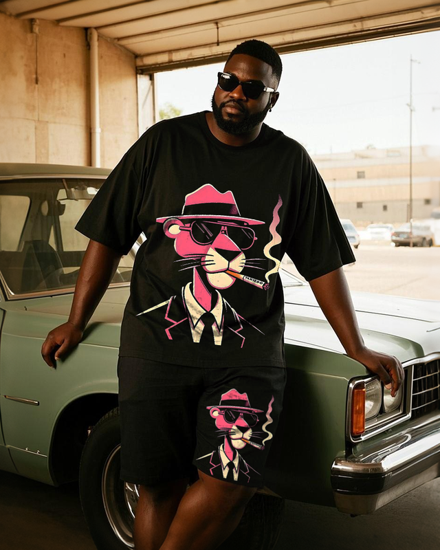 Pink Panther Men's Plus Size T-Shirt & Shorts Suit