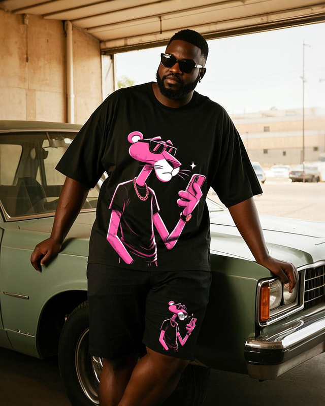 Pink Panther Men's Plus Size T-Shirt & Shorts Suit