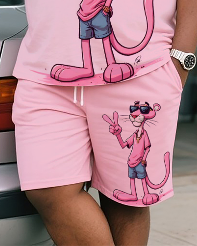 Pink Panther Men's Plus Size T-Shirt & Shorts Suit