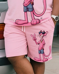 Pink Panther Men's Plus Size T-Shirt & Shorts Suit