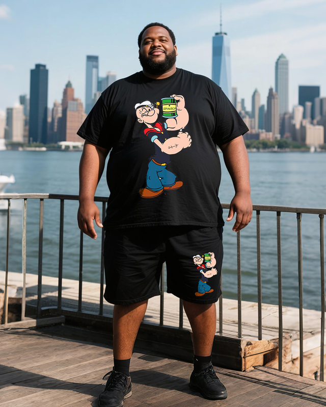 Popeye Men's Plus Size T-Shirt & Shorts Suit