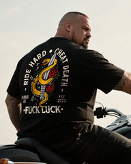 Ride Hard Cheat Death Fuck Luck Men's Big & Tall 100% Cotton T-Shirt