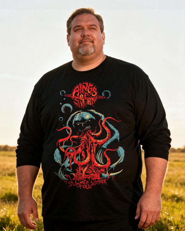 Rings of Saturn Men's Big & Tall Long Sleeve Cotton T-Shirt