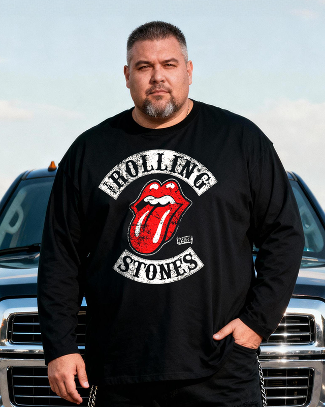 THE ROLLING STONES Men's Big & Tall Long Sleeve Cotton T-Shirt