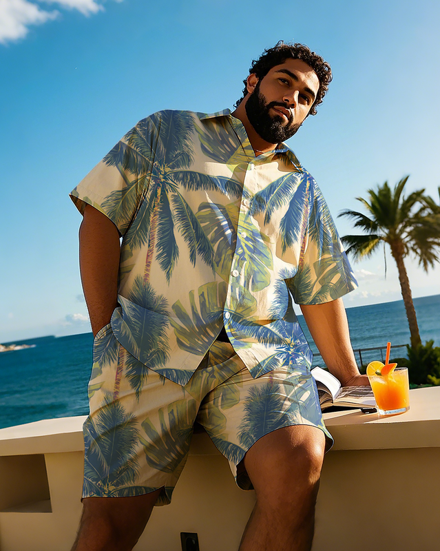 Hawaiian Vacation Style Men's Plus Size Pockets Shirt Shorts Suit