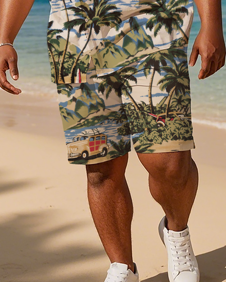 Hawaiian Vacation Style Men's Plus Size Pockets Shirt Shorts Suit