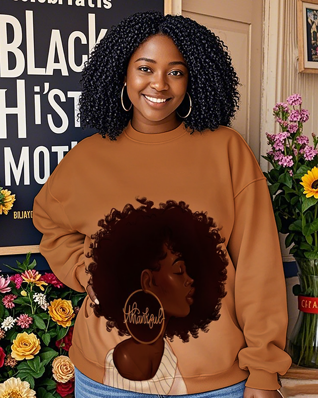 Thankful Afro Girl Women's Plus Size Sweatshirts