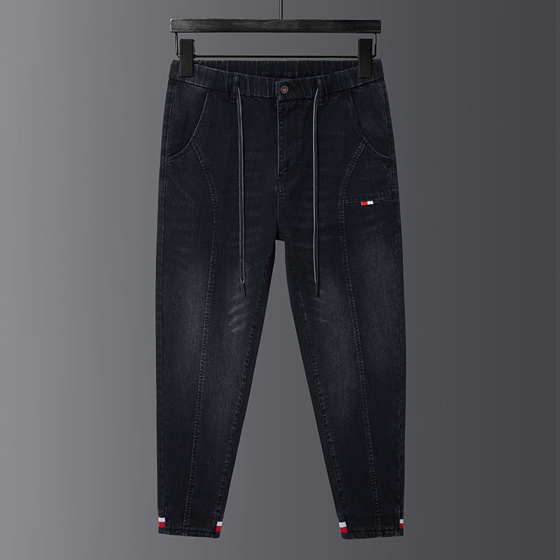 Plus Size Men's Elasticated Waistband  Jeans, Stretch Harlem Jeans,Winter Denim Pants