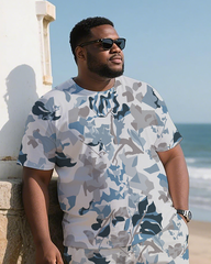 Camouflage Men's Plus Size T-Shirt & Shorts Suit