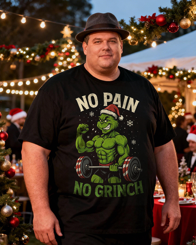No Pain No Grinch Men's Cotton Big & Tall T-shirt